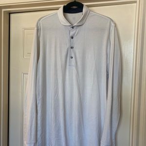 Greyson Men White Polo Longsleeve Wolf Large